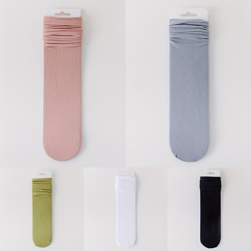 5 Pairs Solid Socks Comfy & Breathable Women's Stockings