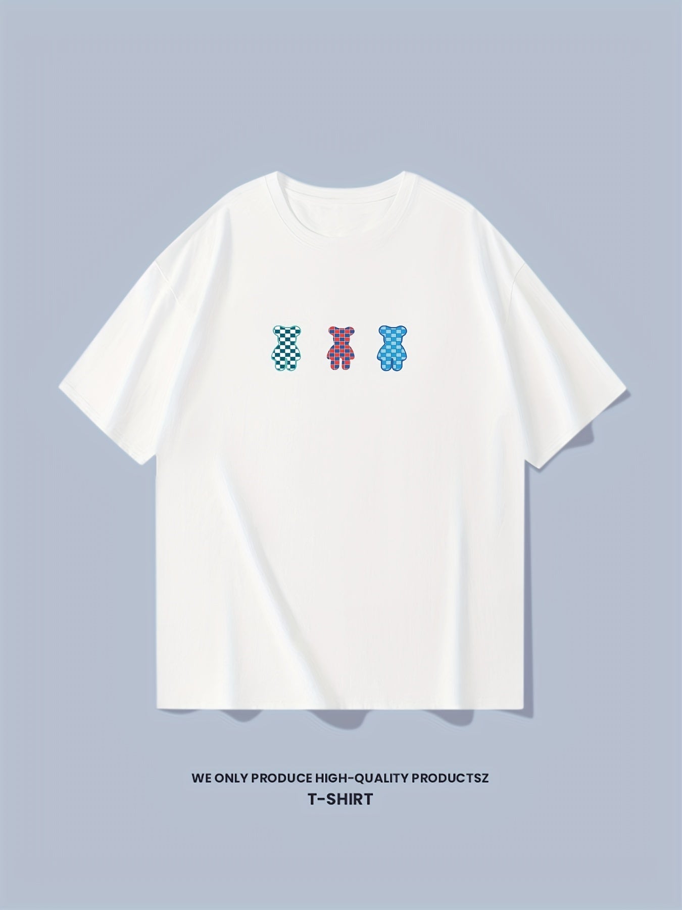 Cotton Bear Print Men's Graphic Crew Neck T shirt for Summer
