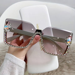 Rhinestone Rimless Gradient Sunglasses UV400
