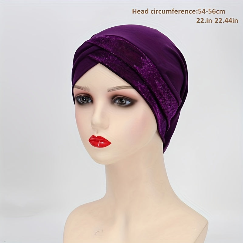 Glitter Forehead Cross Turban Cap Solid Head Wrap Bandana Headwear