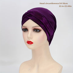 Glitter Forehead Cross Turban Cap Solid Head Wrap Bandana Headwear