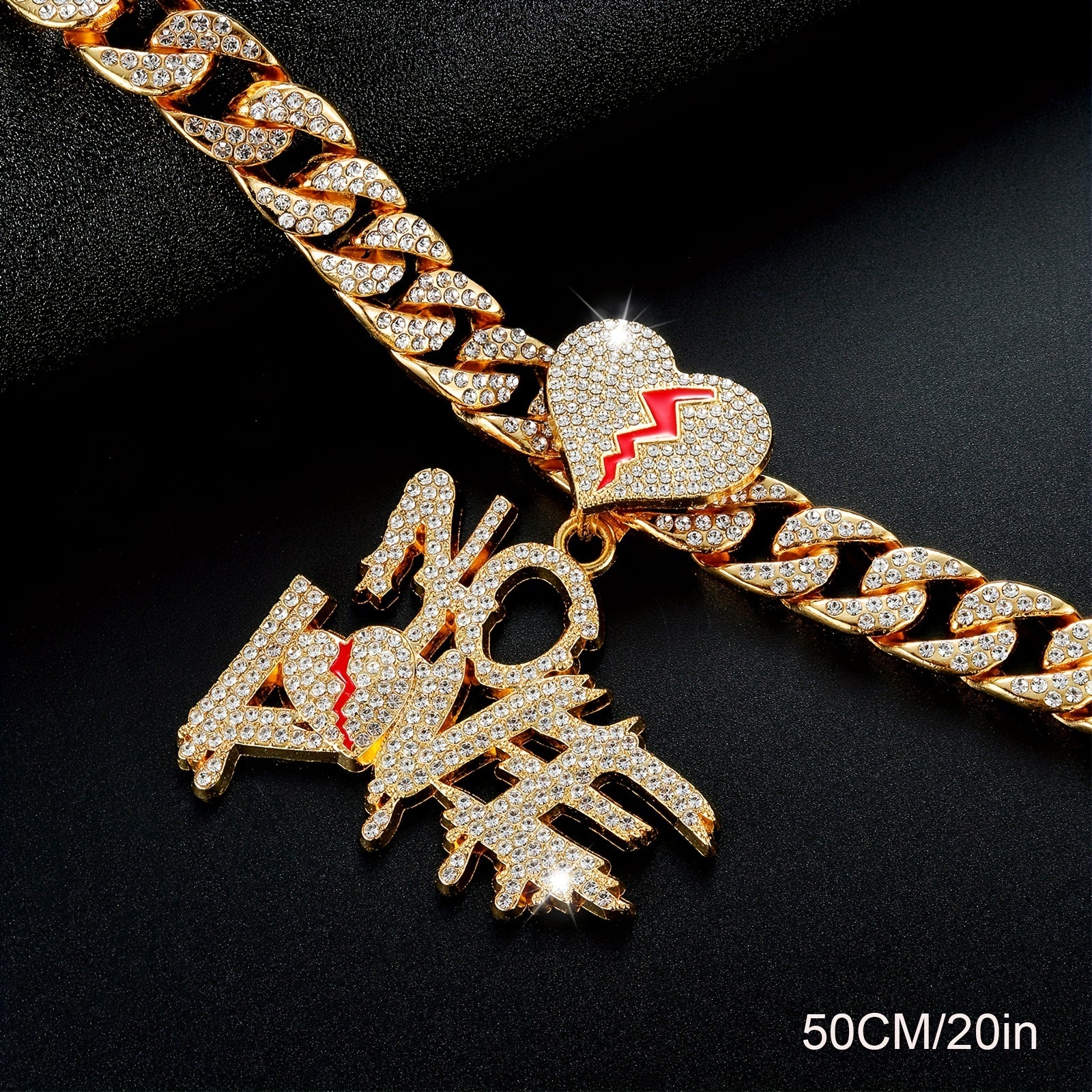 Silver Cuban Link Pendant Chain with Rhinestones
