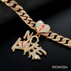 Silver Cuban Link Pendant Chain with Rhinestones