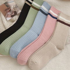 5 Pairs Women's Striped Crew Socks