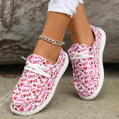 Women's Heart & Letter Printed Lace Up Flat Shoes