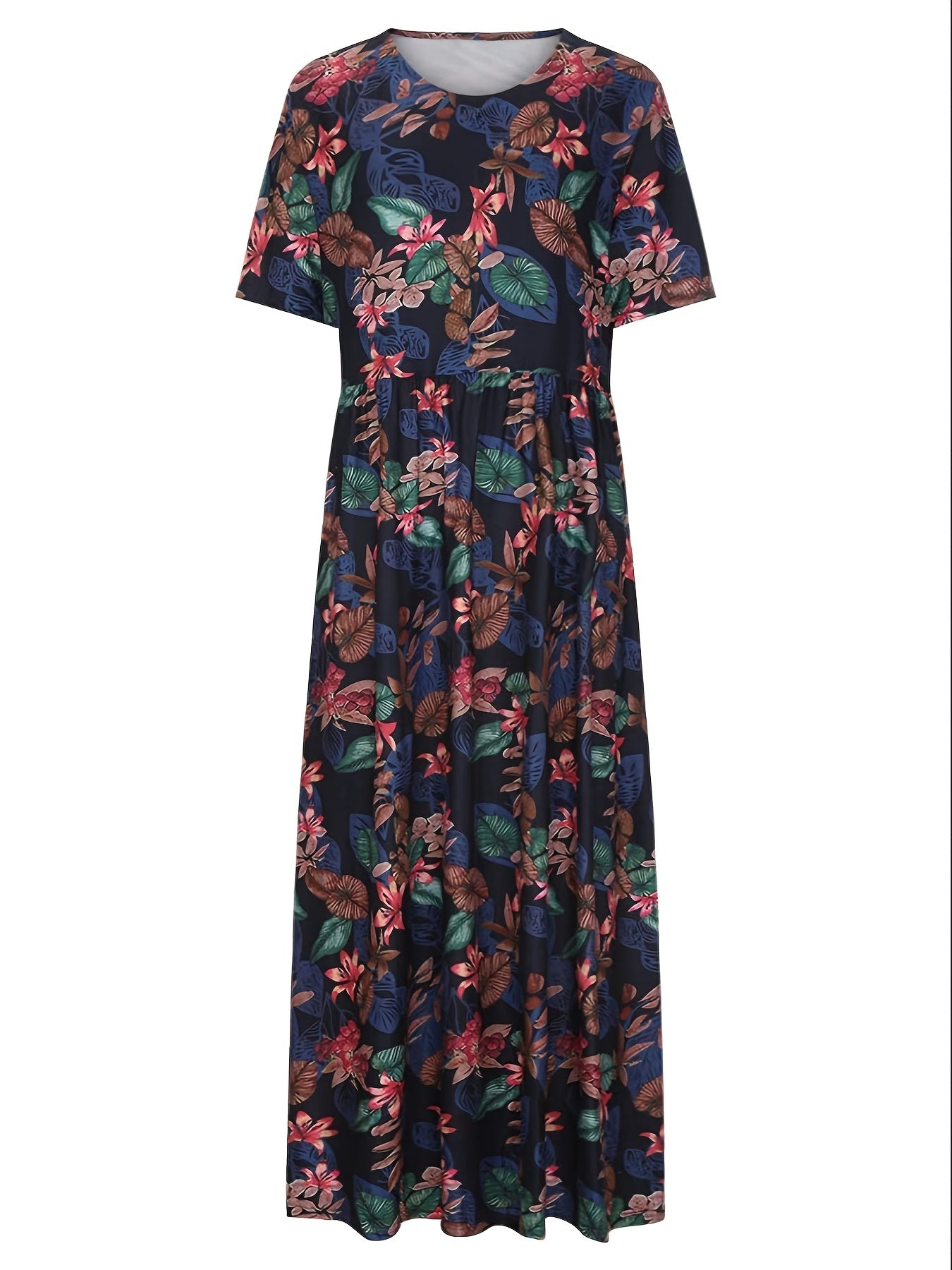  Floral Print Short Sleeve Maxi Dress