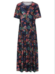  Floral Print Short Sleeve Maxi Dress