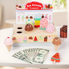Wooden Ice Cream Parlor Role Play Toy DIY Simulation Scene Game Room Decor