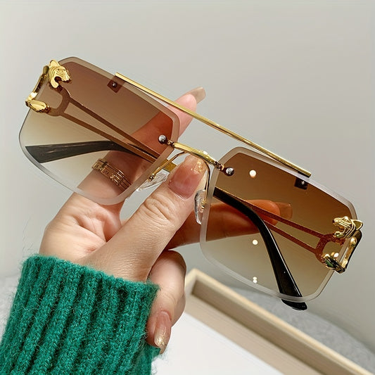 Square Rimless Sunglasses Metal Frameless Y2K Glasses