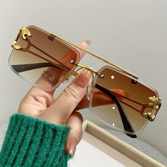Square Rimless Sunglasses Metal Frameless Y2K Glasses