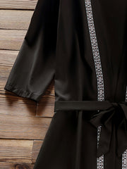  Boho Dress Women's Plus Geometric Trim V Neck Robe Dress