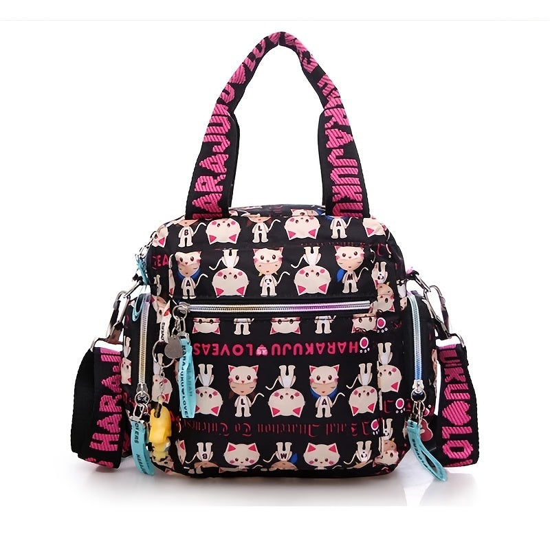 Cartoon Printed Nylon Handbag Pockets Shoulder Bag Large Capacity Storage Bag