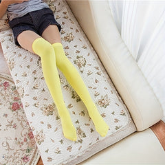 3 Pairs Solid Thigh High Socks Elastic Over The Knee Stockings