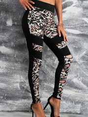 Leopard Print Panel Leggings High Waist Slim Skinny Leggings