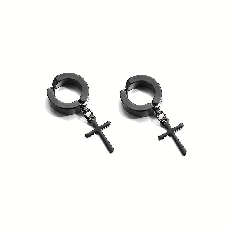 Gothic Hip hop Punk Cross Pendants Earrings for Men Women