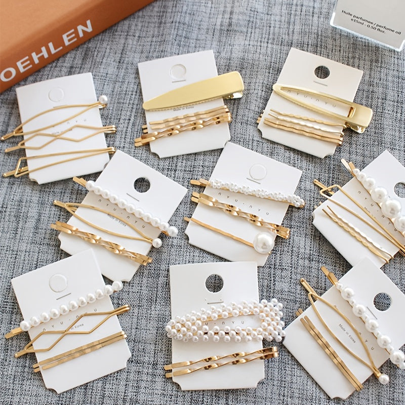 Pearl Bangs Hair Clip Barrette Bobby Pin Metal Accessory