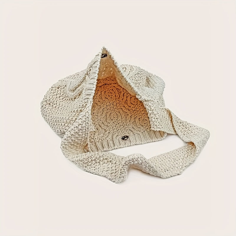 Casual Large Capacity Knitted Bag Solid Crochet Shoulder Bag