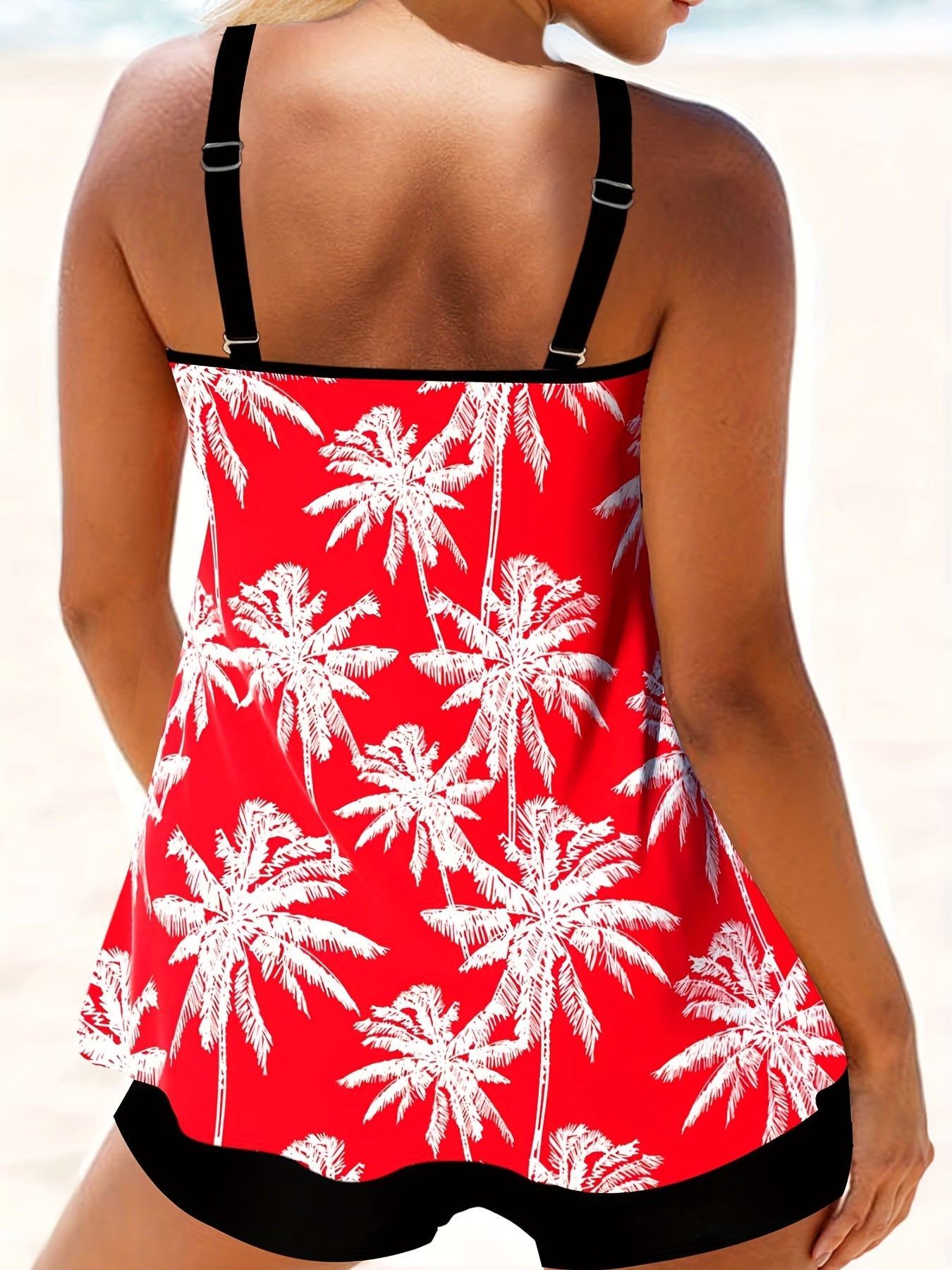  Modest Tankini Set Tropical Print Round Neck Cami Top & S