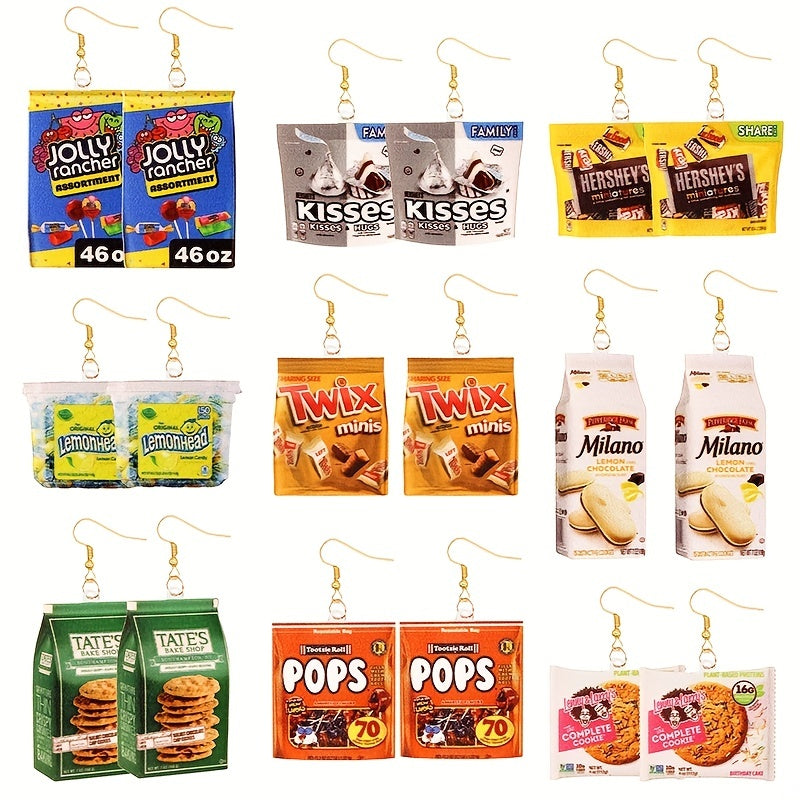 Funny Snack Bag Dangle Earrings Chip Candy Cookie Chocolate Bag Hip Hop Style