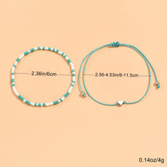 2 Pcs Colorful Rice Beads Anklet Adjustable Bracelet