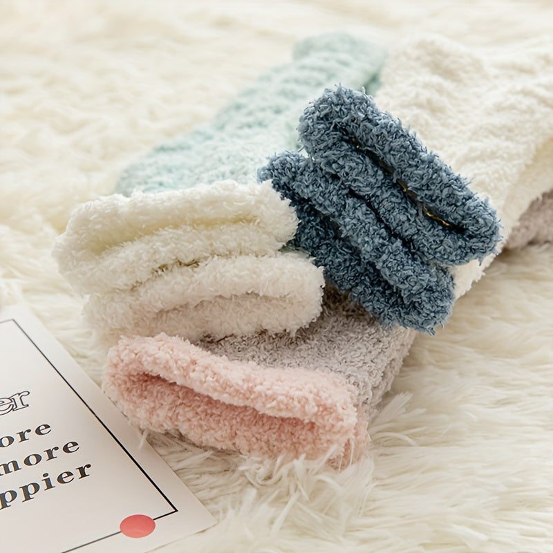 Women's Colorblock Fuzzy Socks Mid Tube Warm Stockings