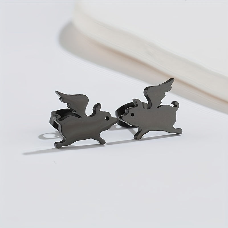 Funny Flying Pig Angel Stud Earrings