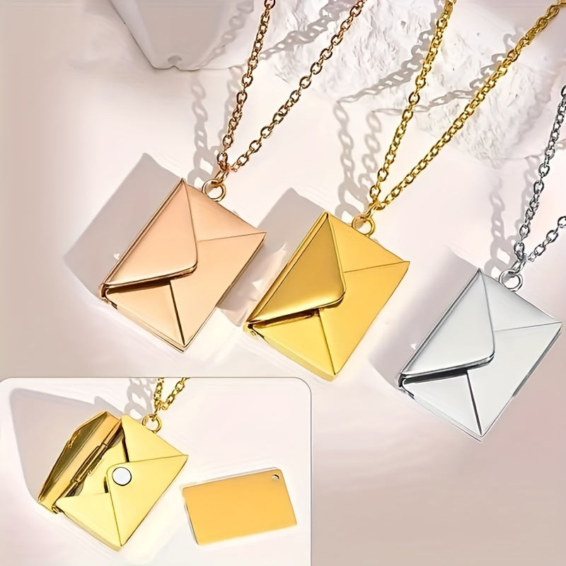 Personalized Name Necklace with Envelope Pendant - Stainless Steel