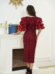 Sequined Bridesmaid Dress V neck Dress For Wedding Party