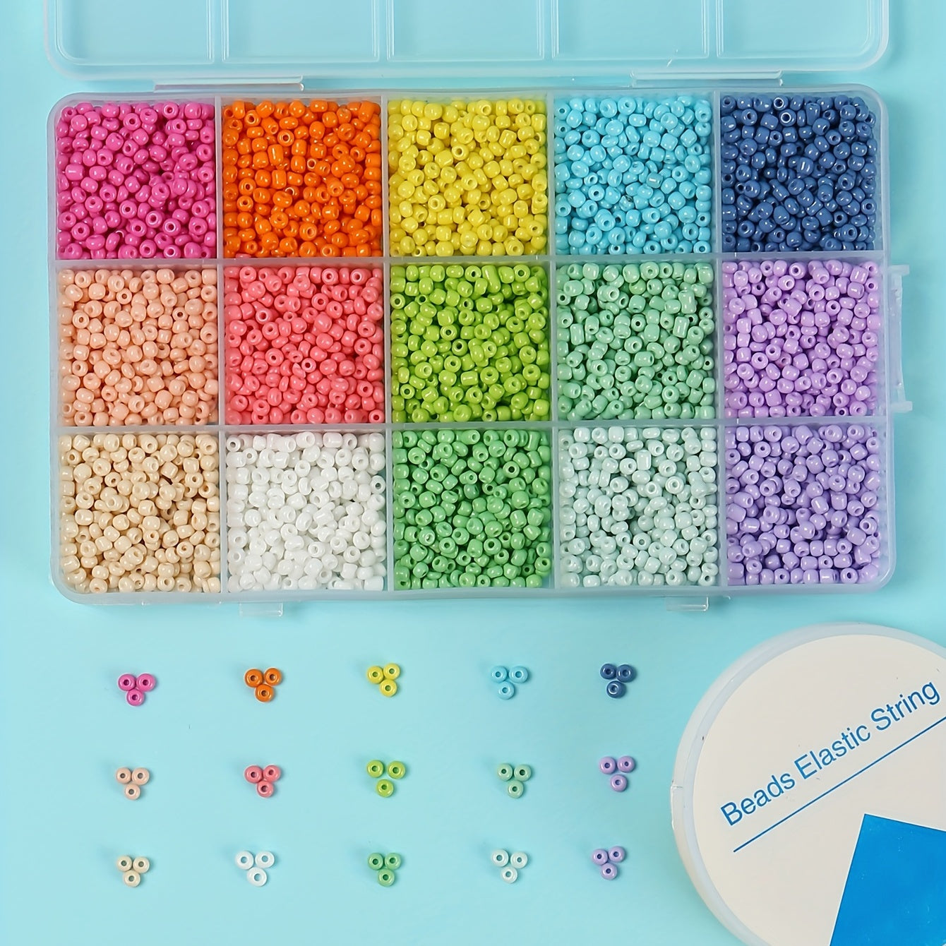15 Colors 3mm Macaroon Seed Beads & Elastic Thread Set