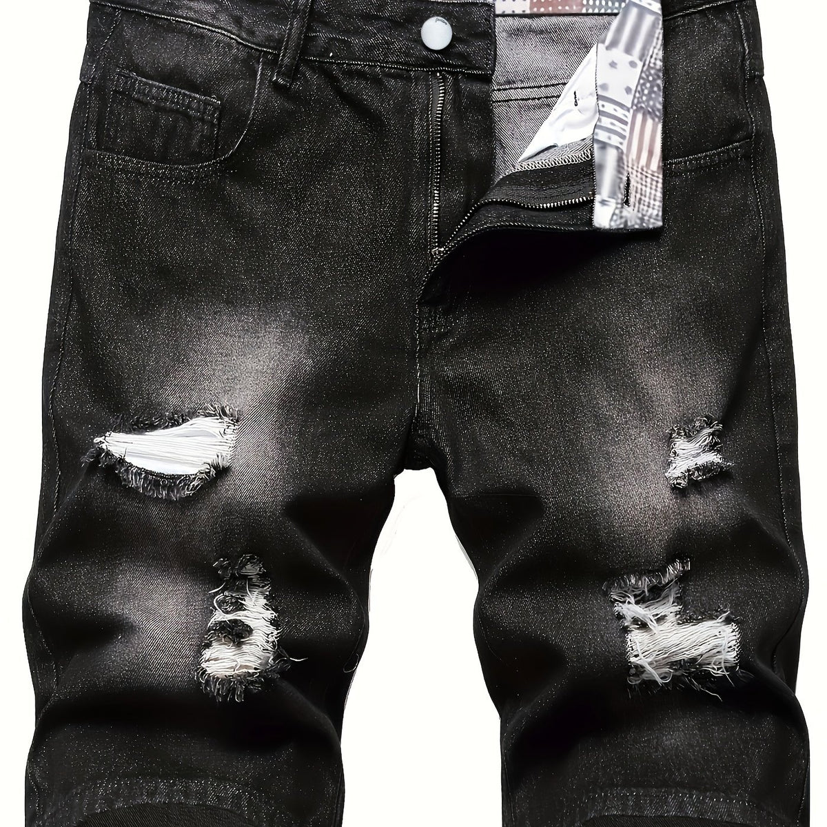 Men's Ripped Denim Shorts with Pockets for Spring and Summer