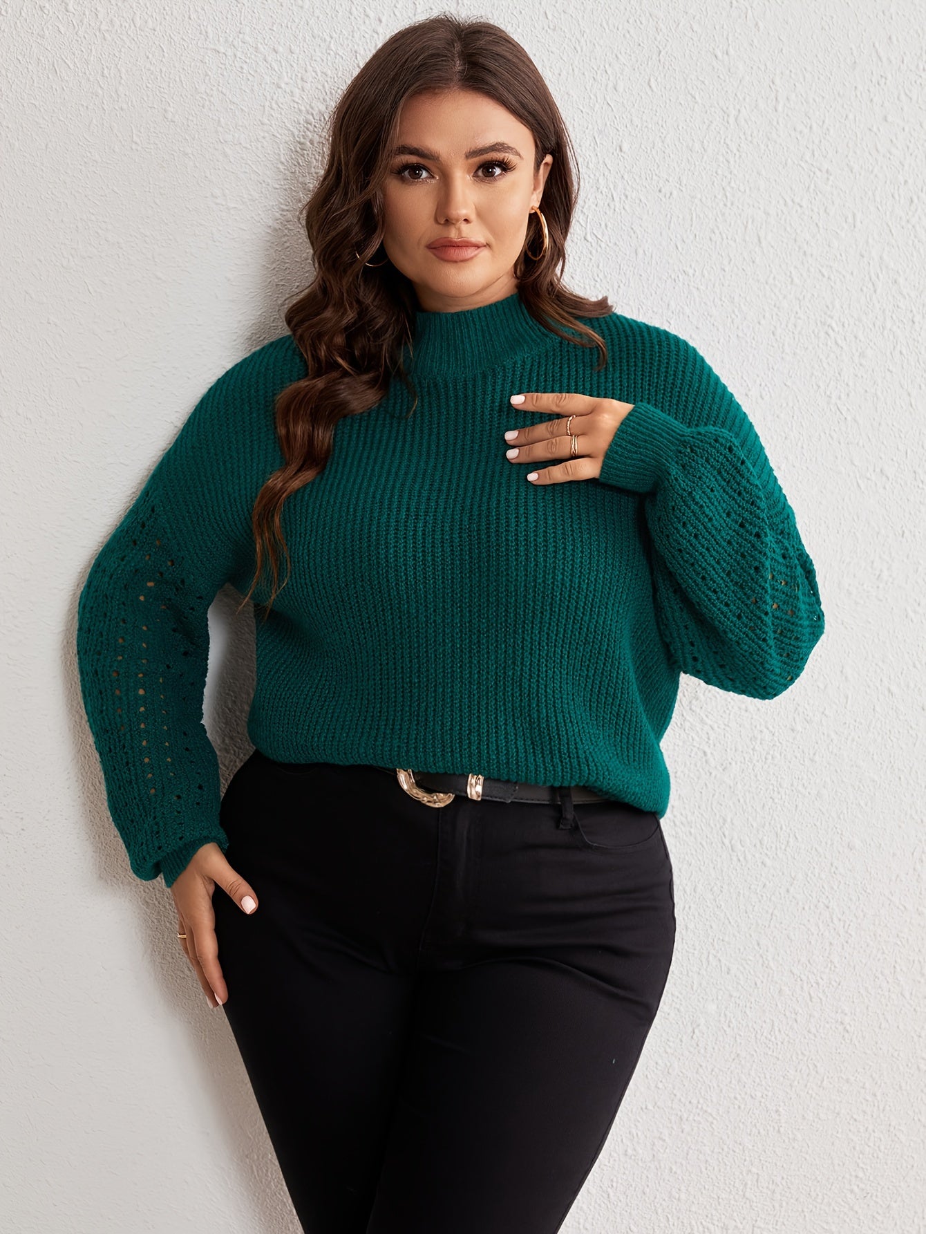  Solid Long Sleeve High Neck Knitted Jumper