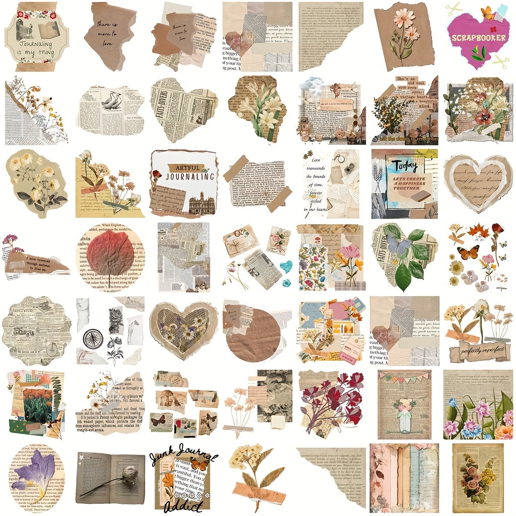 54pcs Retro Art Series Waterproof PVC Adhesive Stickers - Vintage Design