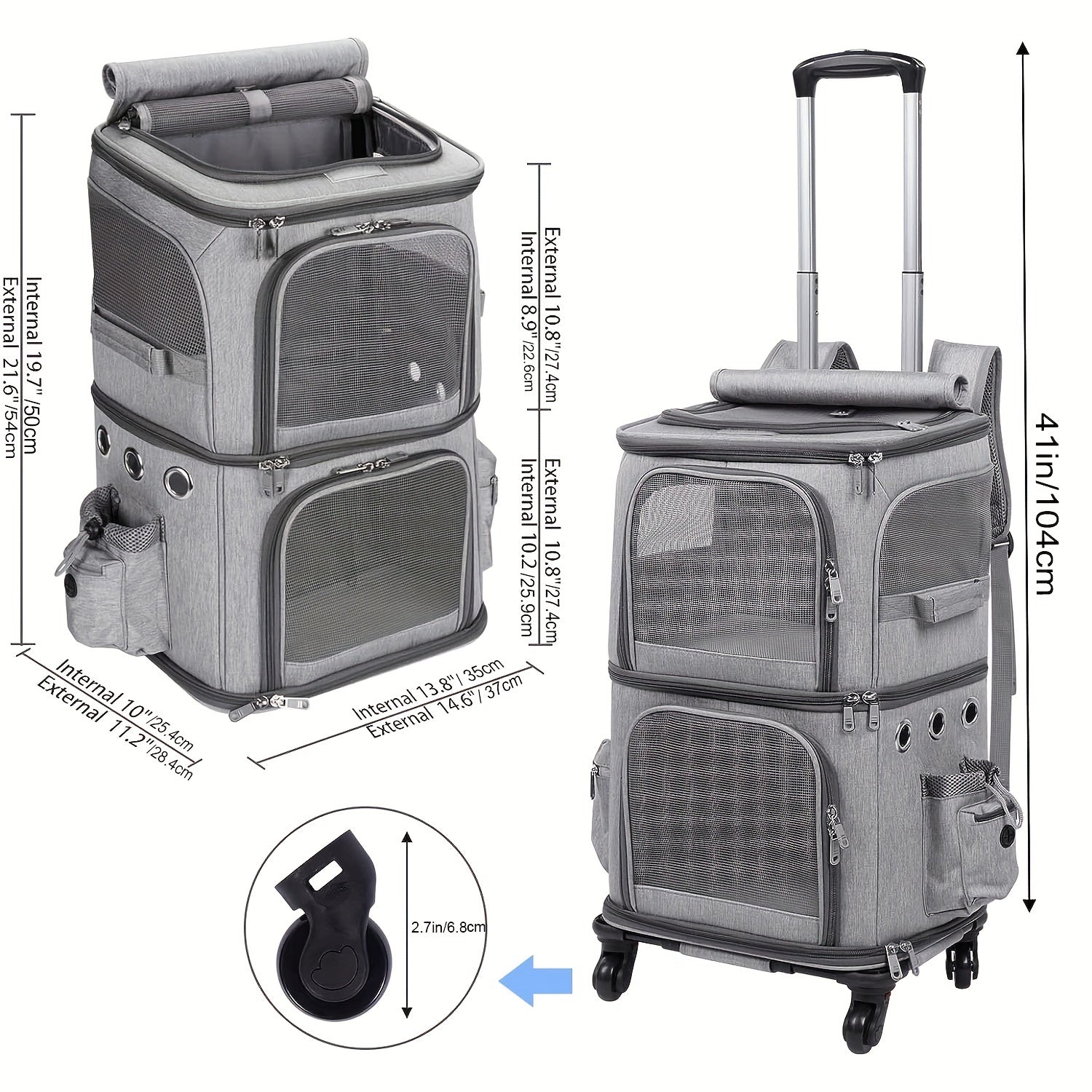 Rolling Pet Carrier Backpack for 2 Cats - Travel with Ease