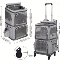Rolling Pet Carrier Backpack for 2 Cats - Travel with Ease
