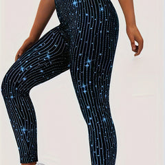  Casual Leggings Women's Plus Stripe & Dot & Star Print Leggings