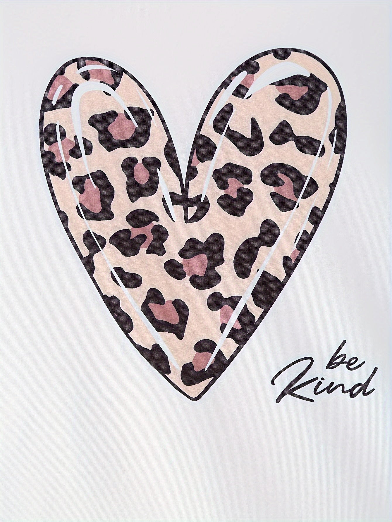 Heart Print Lounge Set Long Sleeve Crew Neck Top & Leopard Shorts