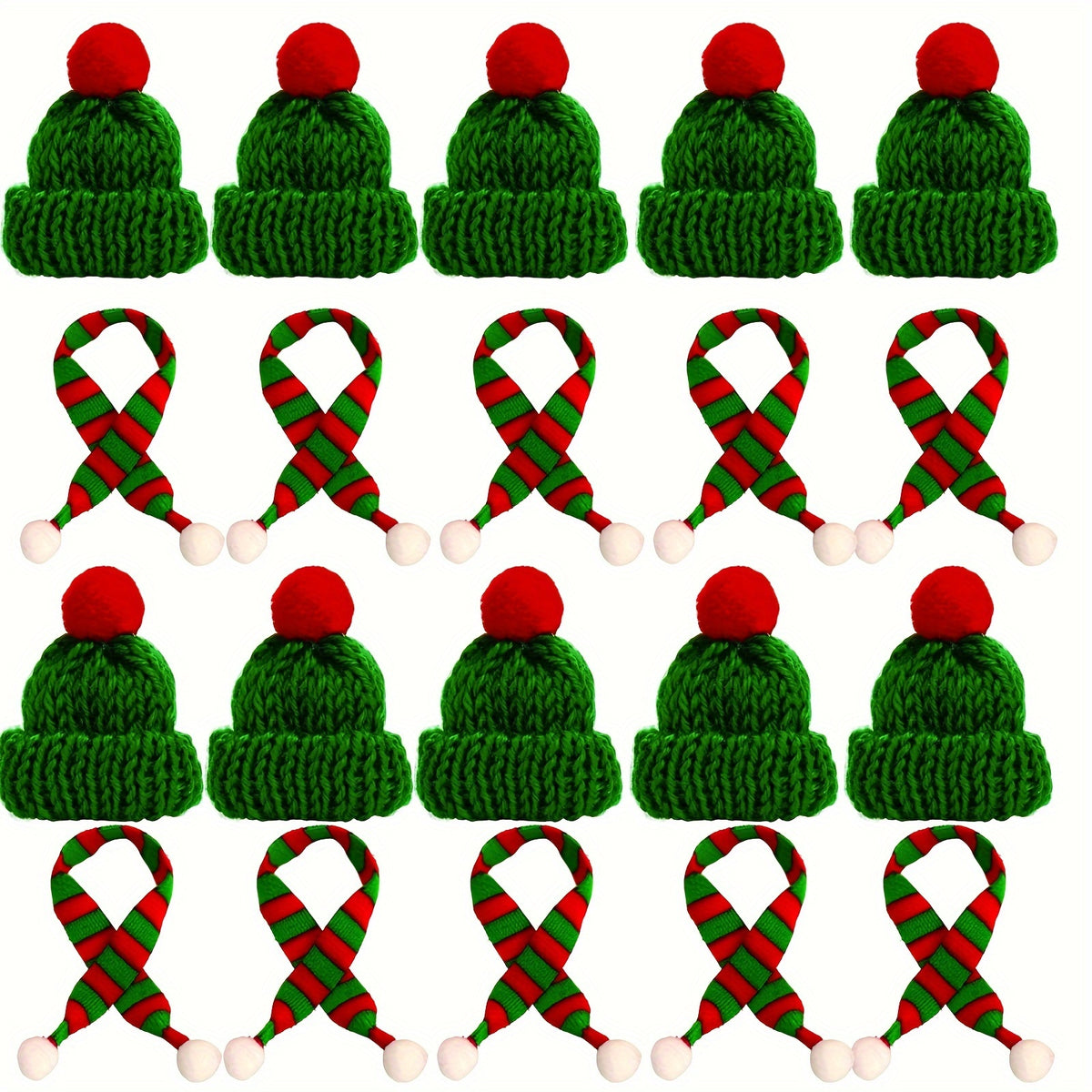 20pcs Mini Christmas Knitted Hat and Scarf Ornaments