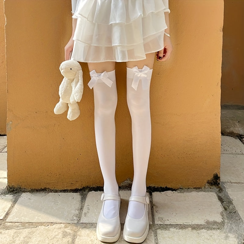 Bow Thigh High Stockings Lace Over The Knee Socks Women's Hosiery