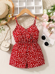 Girl's Floral Print Suspender Jumpsuit Kid's Casua...