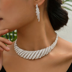 Rhinestone Bridal Jewelry Set Silver Plated Accessories