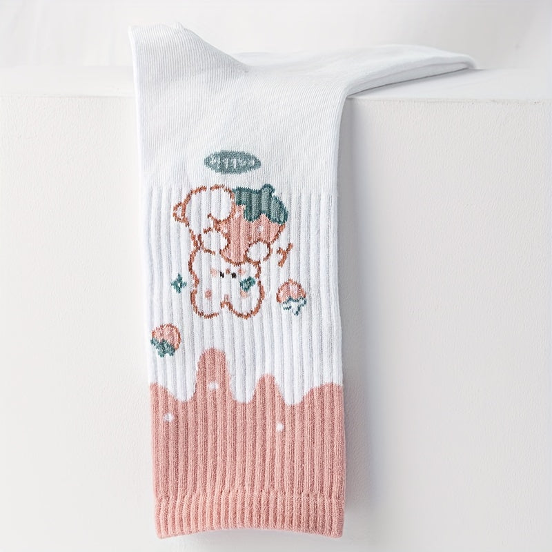 3 Pairs Bear & Bunny Crew Socks Women's Stockings