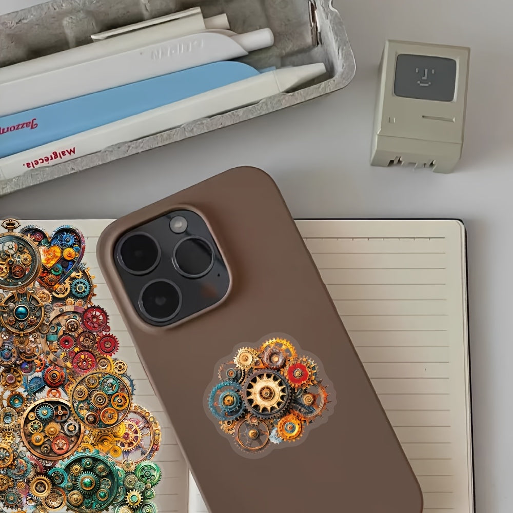 50pcs Steampunk Gears Waterproof Stickers Intricate Mechanical Self Adhesive