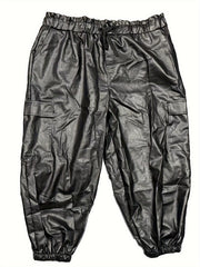 Women's Plus Faux Leather Cargo Jogger Trousers