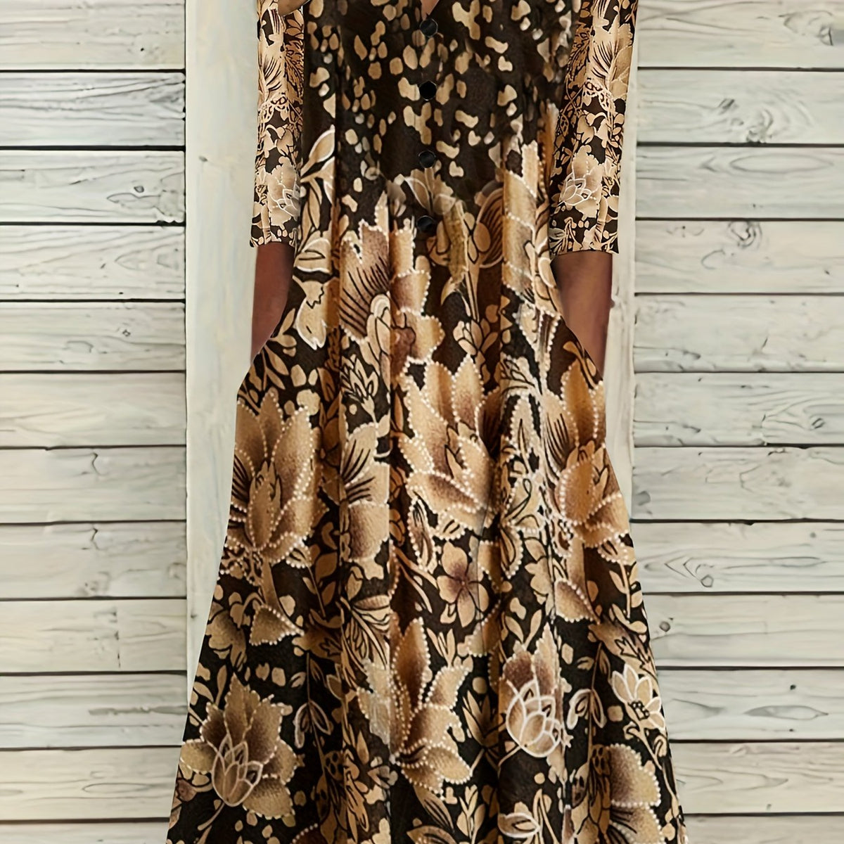 Floral & Dalmatian Print Long Sleeve Plus Size Casual Dress