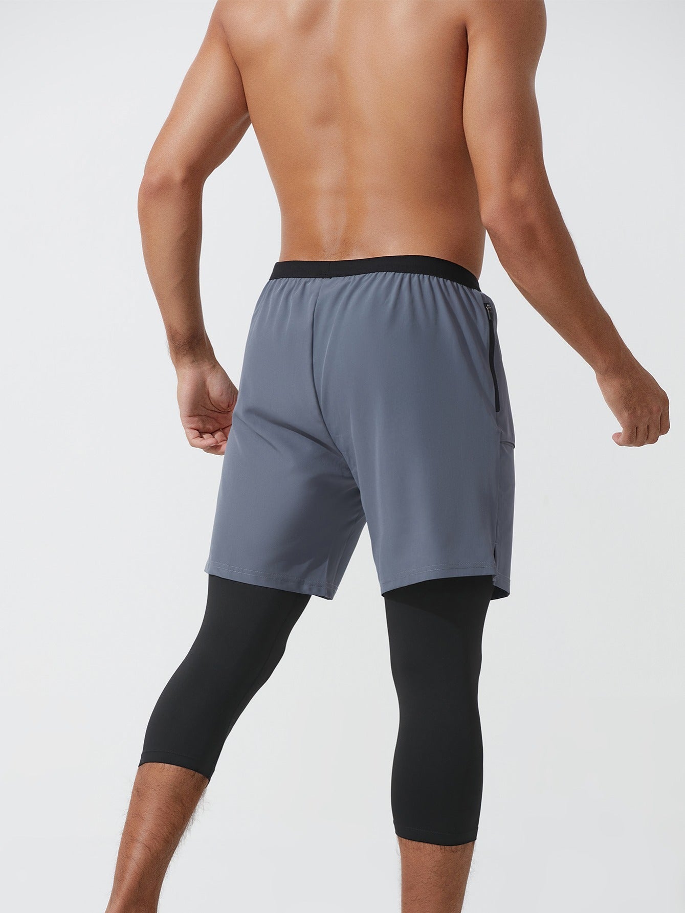 Men's Double Layer Capris With Pockets High Stretch Drawstring
