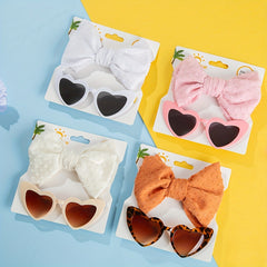 Girls Nylon Bow Headband & Heart Shaped Sunglasses Set