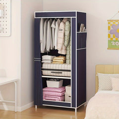 2 Layer Clothes Storage Cabinet With Dustproof Curtain Plastic Storage Rack