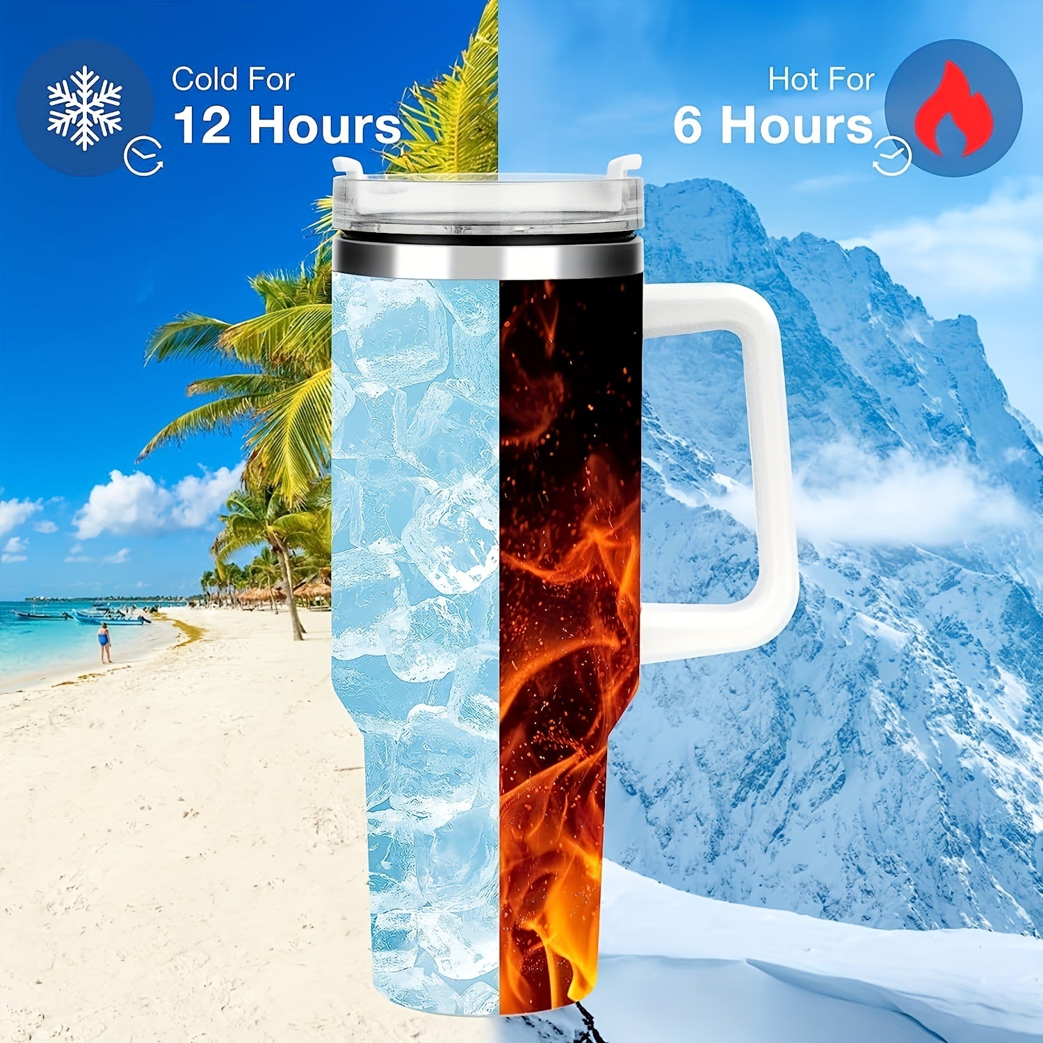 40oz Insulated Tumbler With Handle & Straw Lid Stainless Steel Car Water Cup