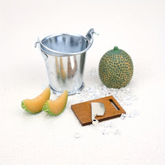 Dollhouse Fruit Set: Ice Bucket Cantaloupe & Watermelon