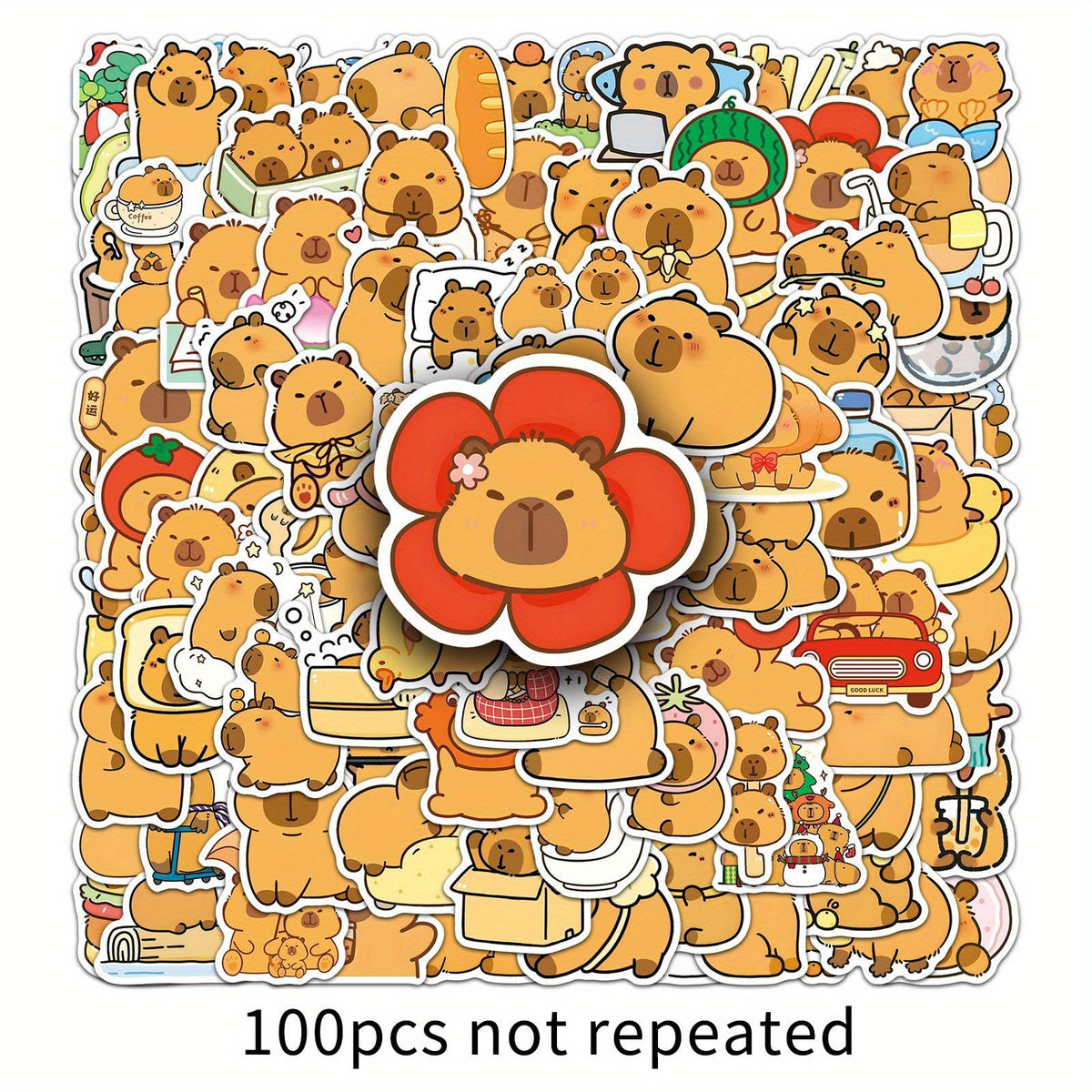 100pcs Capybara Vinyl Stickers for DIY Water Bottles Laptops, Brown, Waterproof